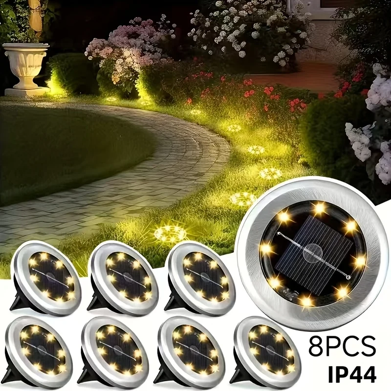 8 Projecteurs Solaires LED Jardin – Sol en Acier Inoxydable