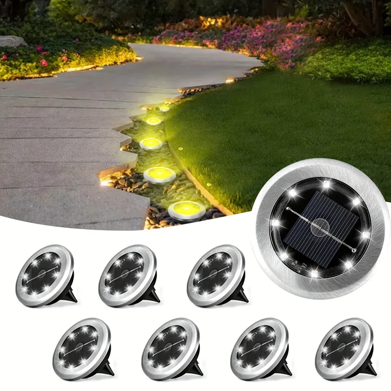 8 Projecteurs Solaires LED Jardin – Sol en Acier Inoxydable