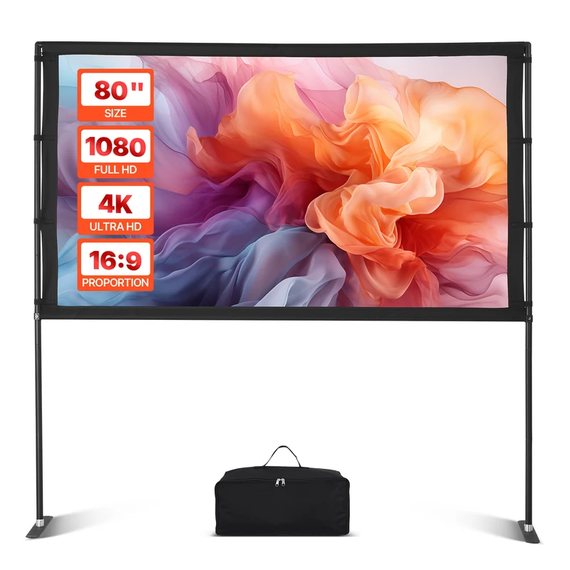 Écran de Projection 80 Pouces avec Support – Portable 4K 16:9