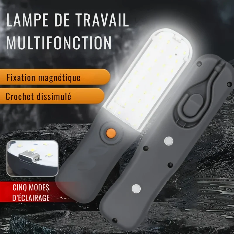 Lampe de Travail LED 360° à Crochet – Magnétique et Sans Fil