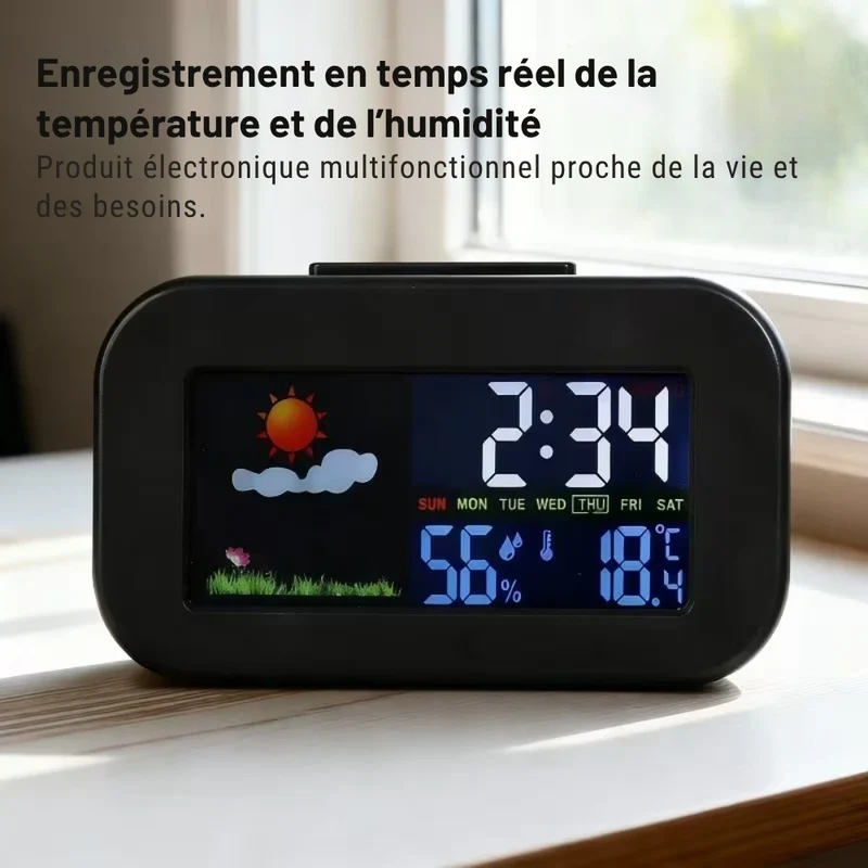 Station Météo Écran Coloré – Thermomètre Hygromètre à Alarme