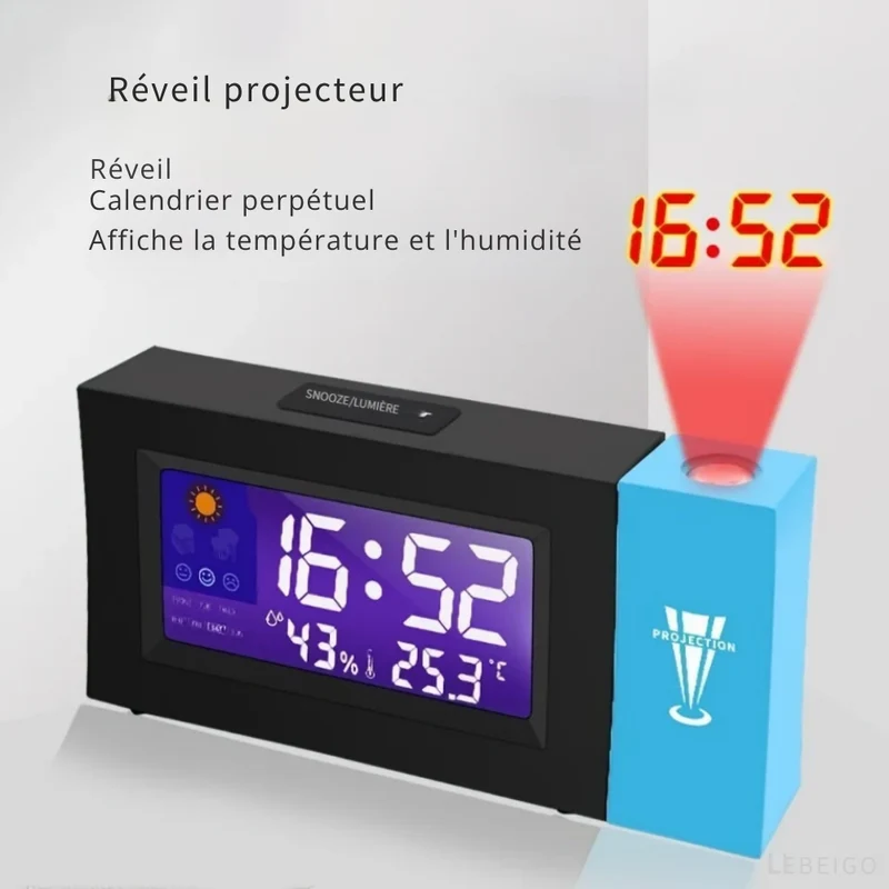 Réveil Numérique Projecteur – Température, Humidité, Vocal
