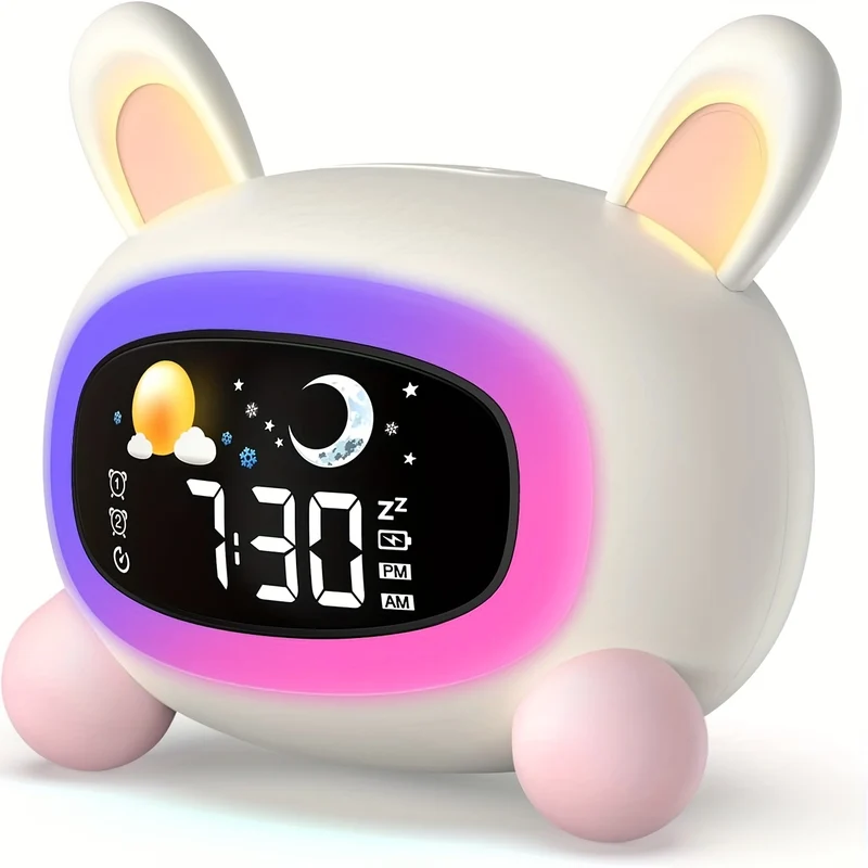 Réveil Enfant USB Rechargeable – Veilleuse LED et Bruit Blanc