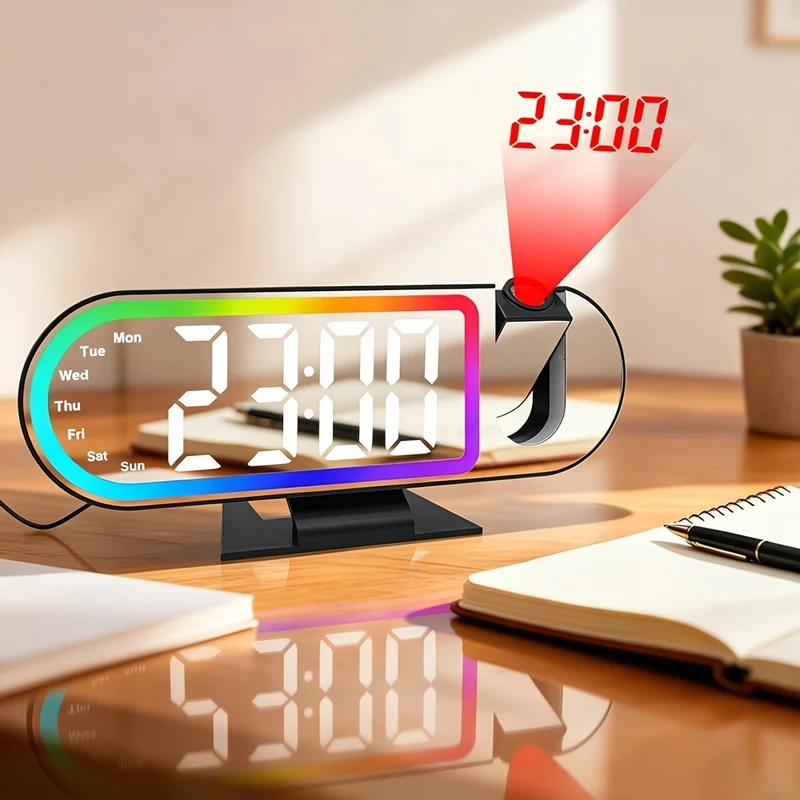 Réveil à Projection LED USB – Horloge Numérique au Plafond