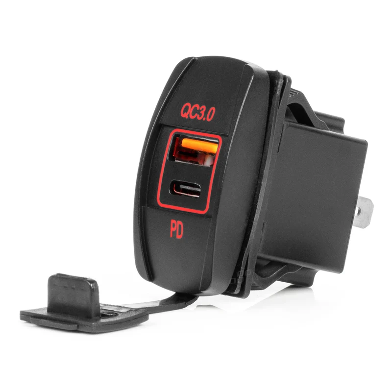 Chargeur rectangulaire double port USB et USB-C 12/24 V