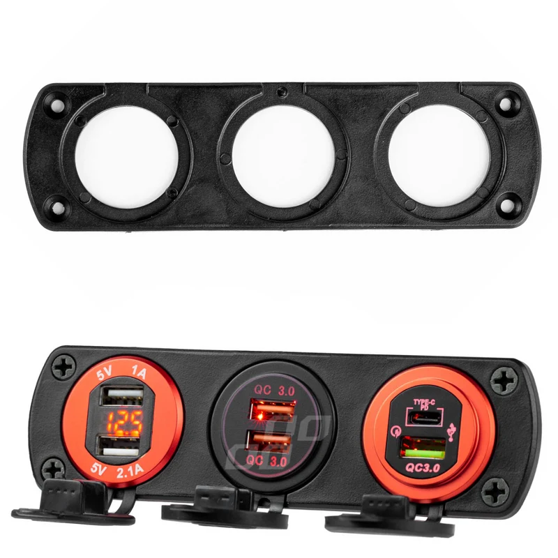 Plaque de montage triple pour ports USB, allume-cigares ou voltmètres