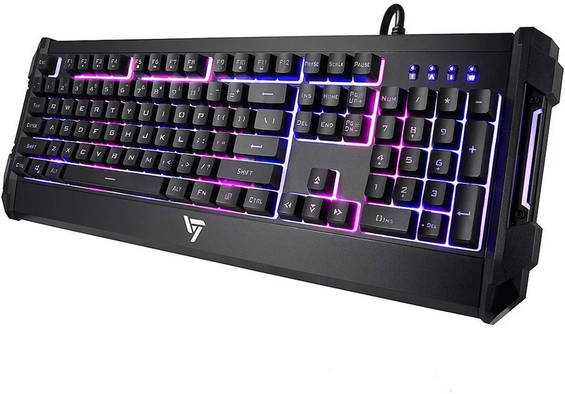 VicTsing Gaming Tastatur pc, RGB beleuchtet, 105 Tasten, 19 Anti-Ghosting, 12 Multimedia Tasten, wasserdicht, Langlebig, USB Kabel, ergonomische, Windows 2000 / ME/XP / 7/8/10/ Vista, deutsche Layout