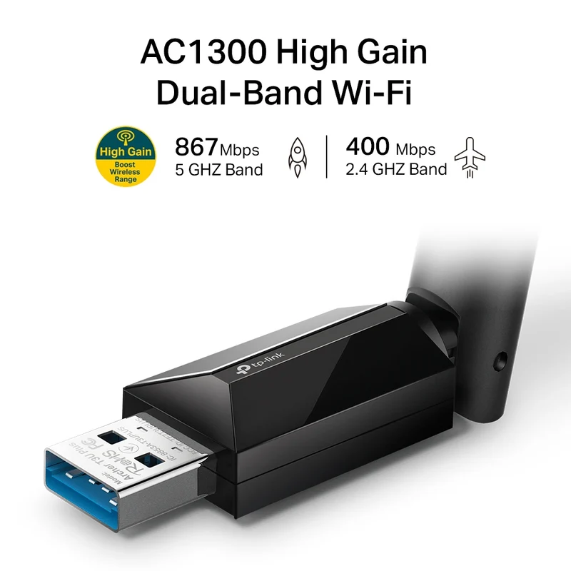 Clé USB WiFi Bi-Bande AC1300 MU-MIMO avec Antenne - Archer T3U Plus