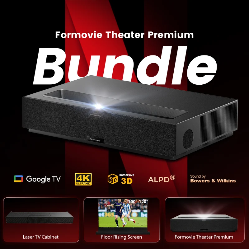 (Bundle) Formovie Theater Premium + Black Series Motorized ALR Screen + Flat Pack Laser TV Cabinet