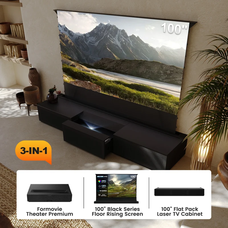 (Bundle) Formovie Theater Premium + Black Series Motorized ALR Screen + Flat Pack Laser TV Cabinet