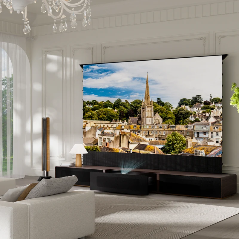Premium Customizable Walnut Laser TV Cabinet for Ultra Short Throw Projector (Pre-Assembled)