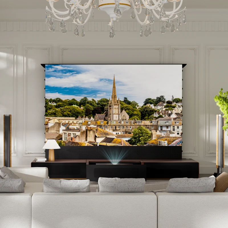 Premium Customizable Walnut Laser TV Cabinet for Ultra Short Throw Projector (Pre-Assembled)
