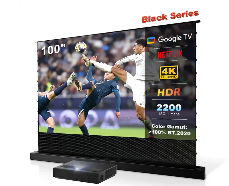 (Bundle) Formovie Theater Premium Triple Laser 4K TV Ultra Short Throw Projector + Black Series Motorized ALR Projector Screen