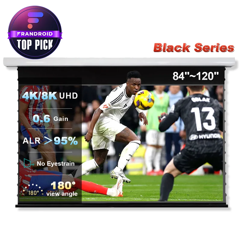 84"-120" NothingProjector Black Series Slimline Motorized Tension Drop Down 95% ALR Projector Screen
