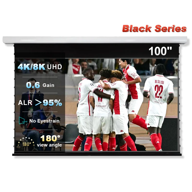 84"-120" NothingProjector Black Series Slimline Motorized Tension Drop Down 95% ALR Projector Screen