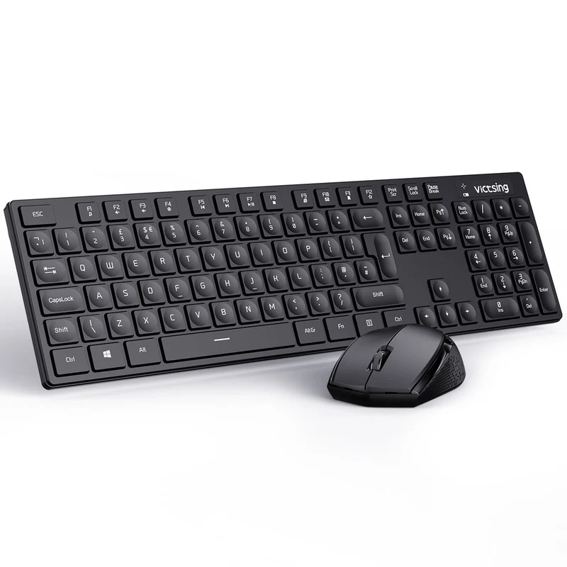 VICTSING Wireless Keyboard & Mouse UK【Portable & Lightweight, Plug & Play】Comfortable Cordless Keyboard and Mouse Set, Quick Responsive, Ideal for Typing, Office & Daily, Longer Battery Life