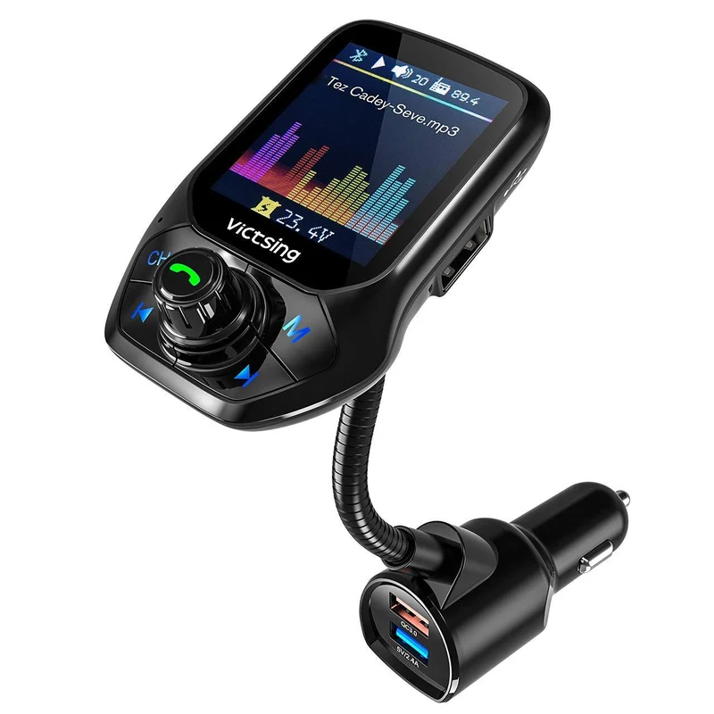 【Nouveau】 VICTSING Transmetteur FM Bluetooth, Adaptateur Voiture avec Réglage Automatique De FM Fréquence, 3 USB Inclus QC3.0 Charge Rapide, 1.8” Ecran Couleur Mains Libre, Nior