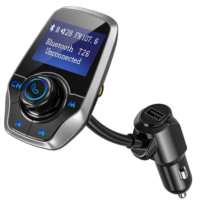 VICTSING Transmetteur FM Bluetooth Adaptateur Bluetooth Autoradio Kit Voiture Main-Libre sans Fil Adaptateur Radio avec Double Port USB 5V/ 2.1A et Port Audio 3,5mm(Argent)