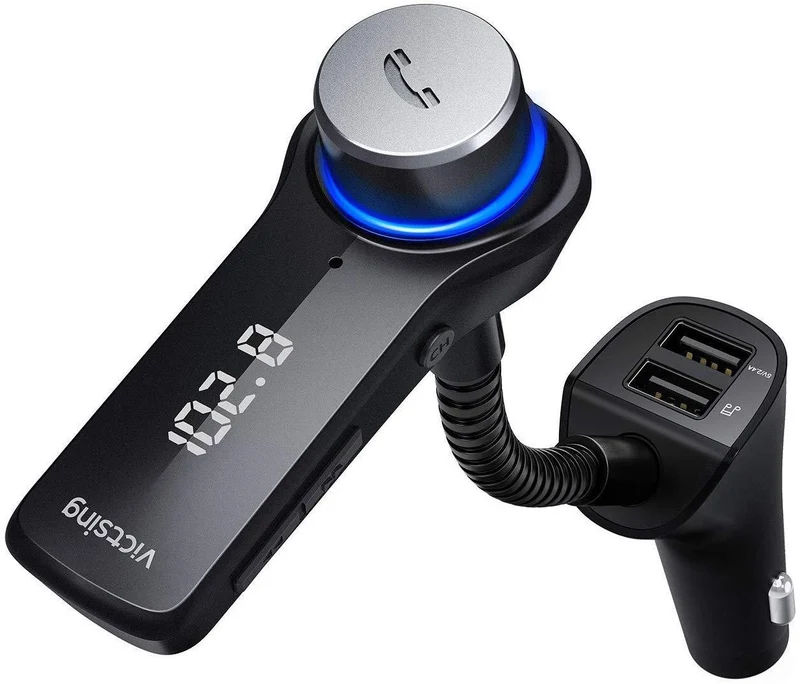 VicTsing Transmisor FM Bluetooth para Coche Manos Libres Navegación de Voz Adaptador de Radio Pantalla OLED Reproductor MP3 Mechero Coche Cargador de Coche Soporte U Disk para Móviles