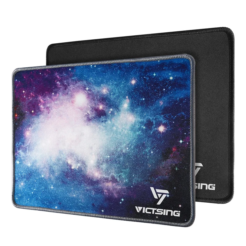 VicTsing Alfombrilla de ratón, Alfombrilla de ratón ergonómica y de Superficie Lisa, Base de Goma Antideslizante, 2 Piezas, Negro