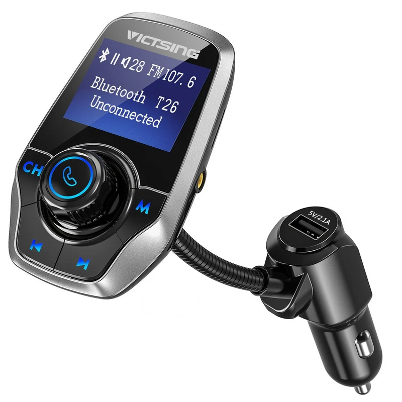 VicTsing Transmetteur FM Bluetooth, [Sélection du Dossier] Lecteur MP3 Kit Main Libre Voiture Bluetooth, Adaptateur Autoradio avec Dual USB Ports Et Audio 3,5mm, Écran LED D'Affichage 1,44"(Gris)