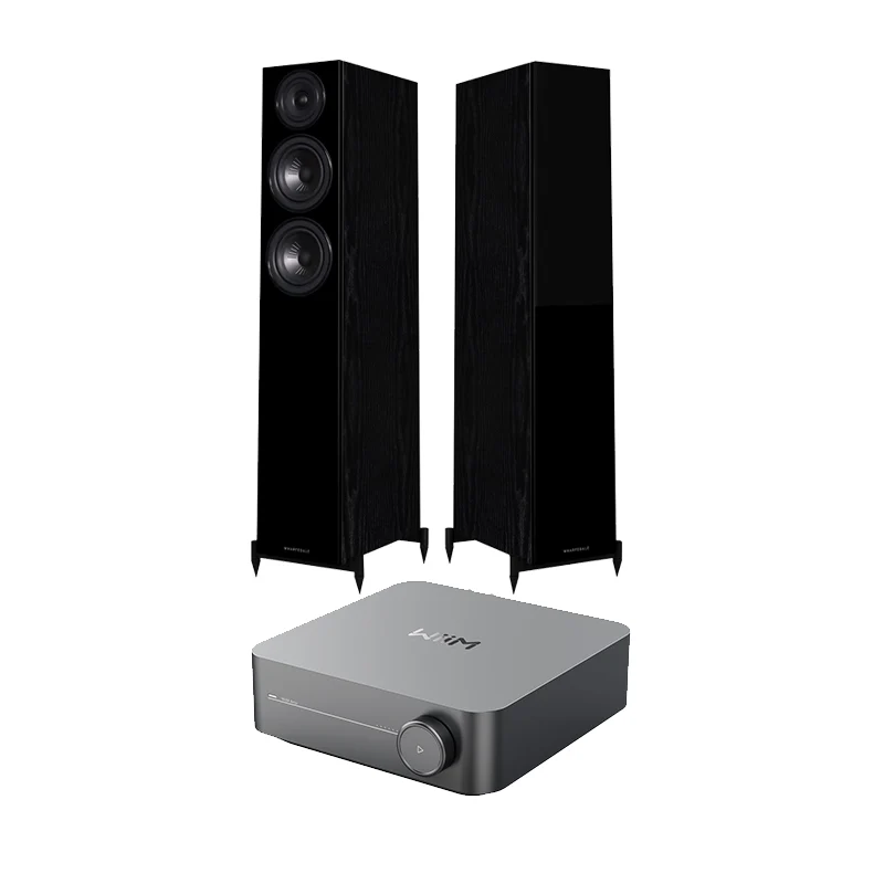 Wiim Amp Space Grey with Wharfedale Diamond 12.3 Floorstanding Speakers Pair Package Black