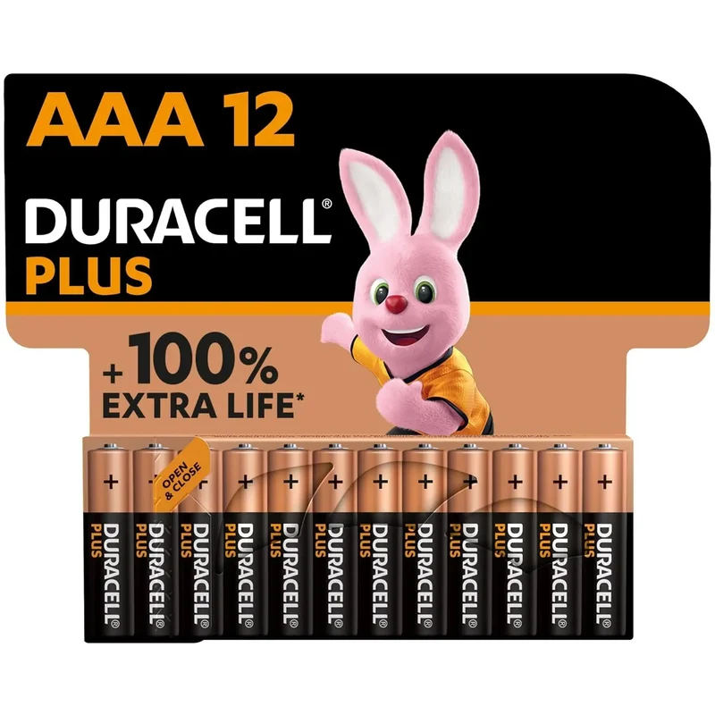 DURACELL Piles alcalines AAA Plus 100%, 1,5V LR03 MN2400, lot de 12 piles