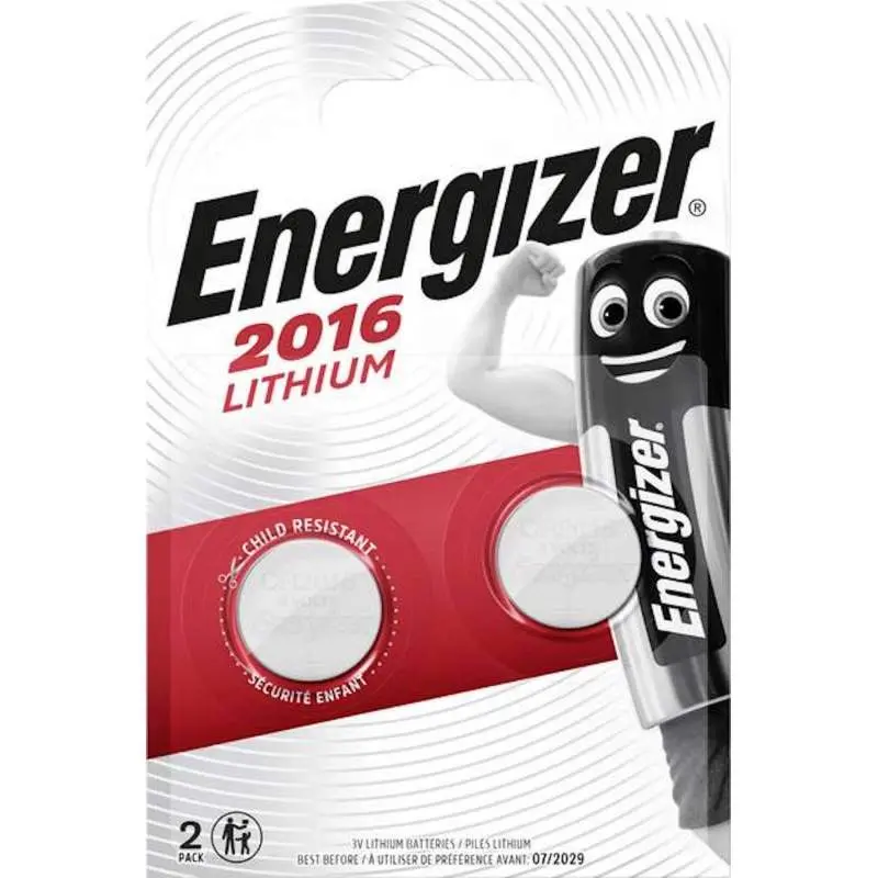 2 Piles CR2016 Energizer Bouton Lithium 3V