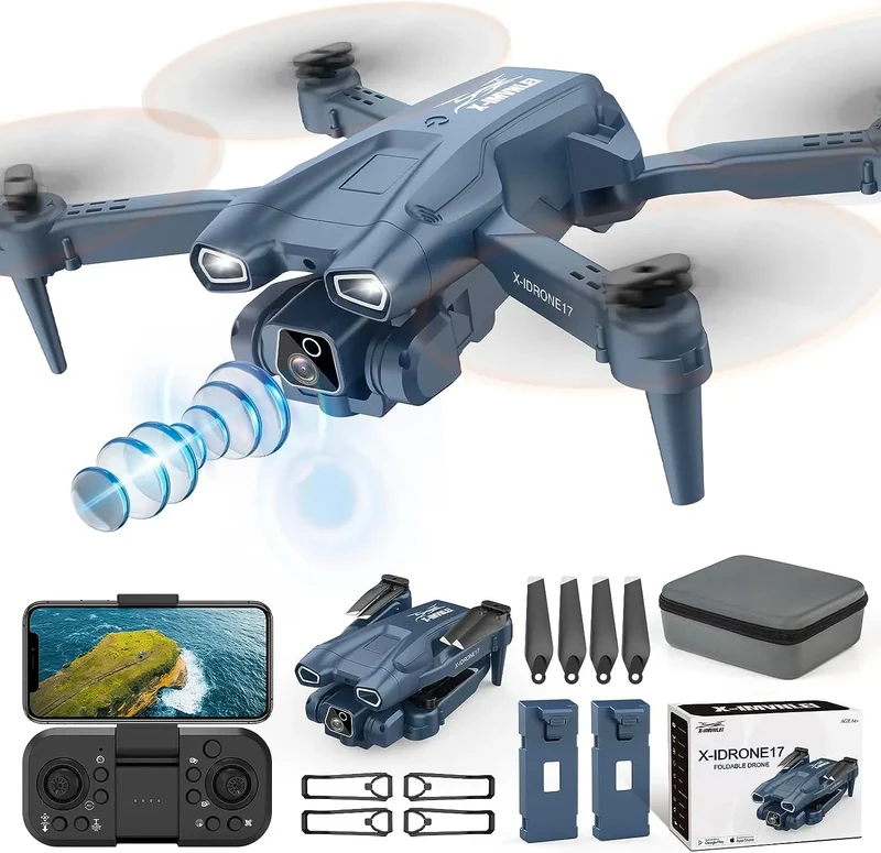 Drones avec 2 Caméras HD 1080P, Drone Quadricoptère FPV WiFi Télécommandé pour Adultes drone technologylte, 135° Adjustable, Mode sans Tête, Maintien d'Altitude, 360°Flips, YHWJ017