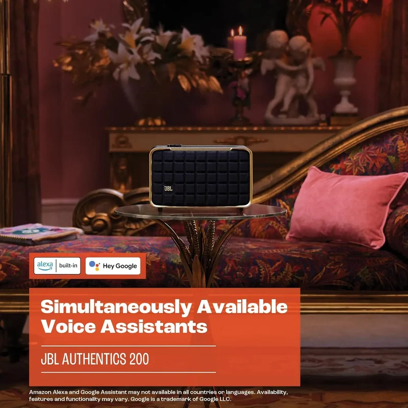 JBL Authentics 200 Enceinte Intelligente connectée Portable avec WiFi, Bluetooth et Assistants vocaux, Design rétro,