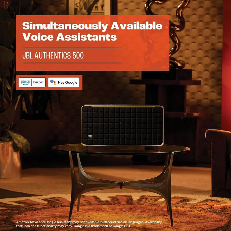 JBL Authentics 500 Enceinte Intelligente connectée Portable avec WiFi, Bluetooth et Assistants vocaux, Design rétro,