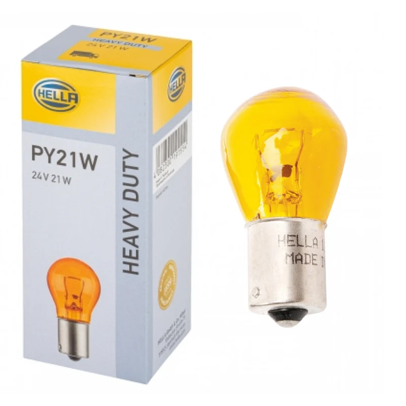 Ampoules de clignotants arrière Hella 24 V Ambre / BA15s / 21 W SCC / N° 241Y / Paquet de 10