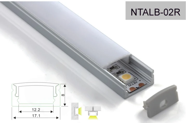 Profilé d'aluminium avec diffuseur NTALB-02R Slim pour Ruban DEL lumineux. 2 mètres