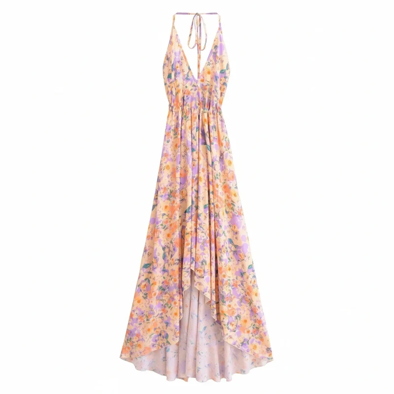 Ethereal Peach Blossom High-Low Maxi Dress