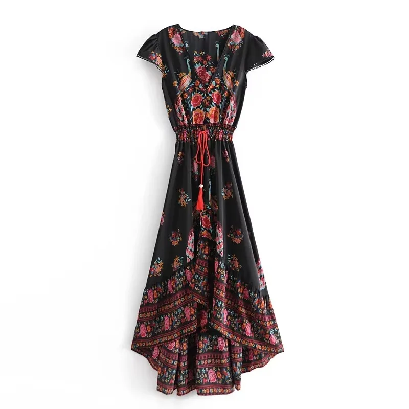 Midnight Peacock High-Low Maxi Dress