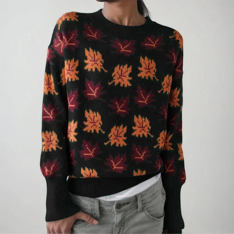 Autumn Maple Leaf Oversized Knit Sweater
