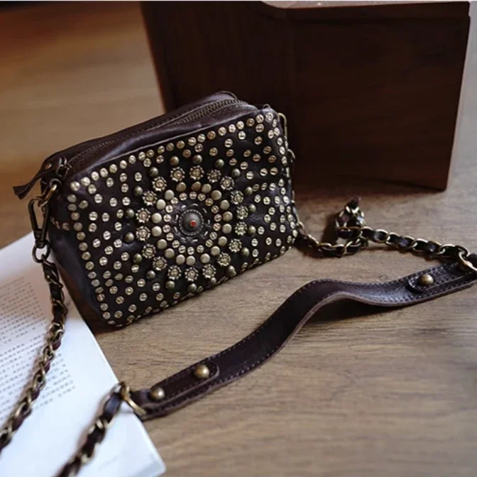 Midnight Mandala Artisan Riveted Shoulder Bag