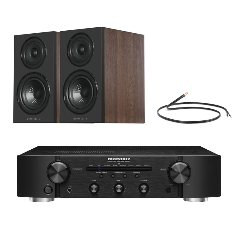 Marantz PM6007 Integrated Amplifier Black with Wharfedale Diamond 12.1i Bookshelf Speakers Walnut Pair HiFi Package