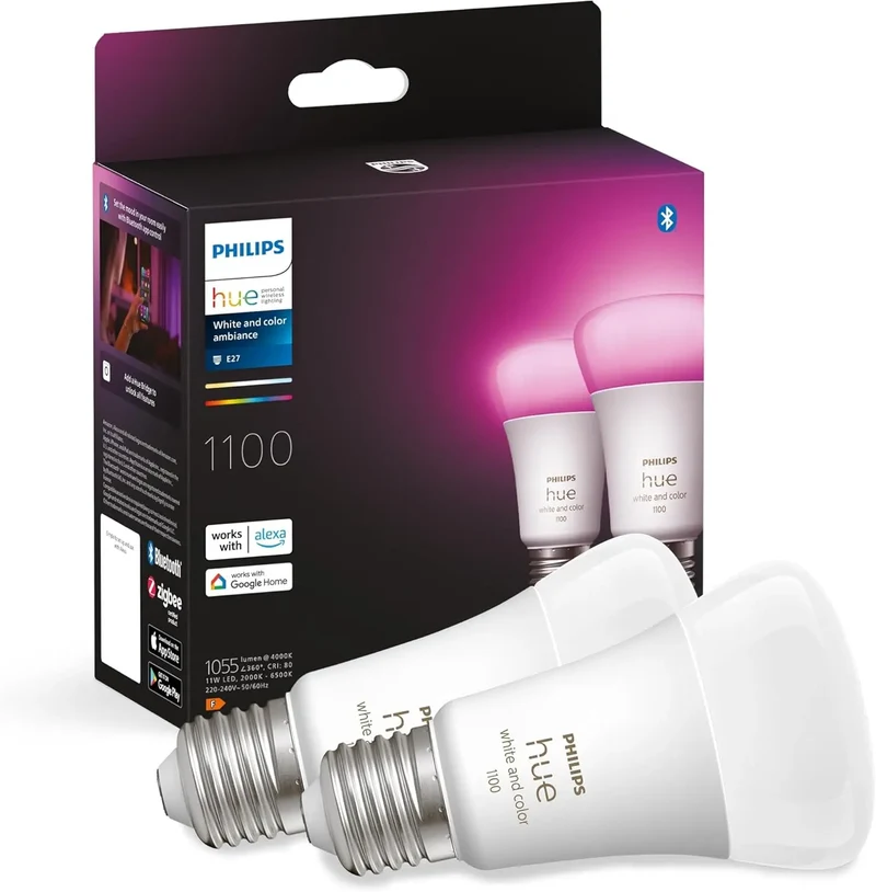 Pack de 2 ampoules connectées Philips Hue White et Color Ambiance E27 75W Blanc