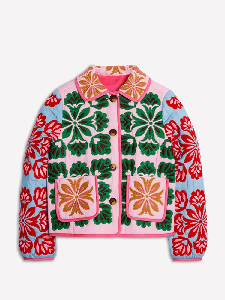 Dopamine Bloom Color-Block Quilted Jacket