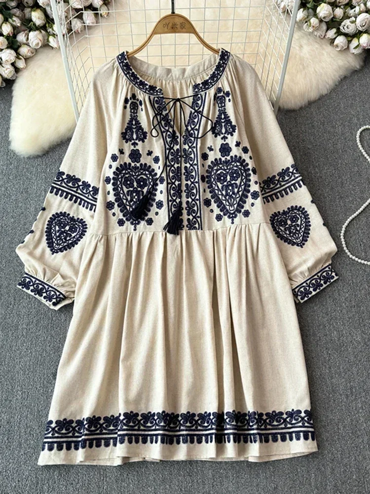 Georgia Embroidered Linen Mini Dress