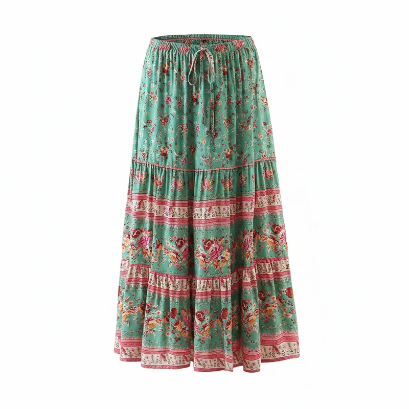 Magnolia Green Tiered Maxi Skirt