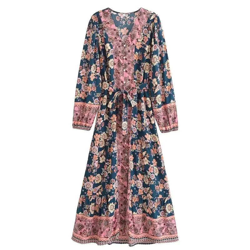 Indigo Petal Rhapsody Maxi Dress