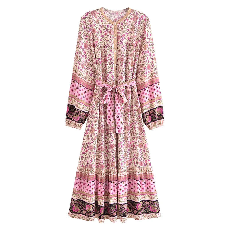 Berry Woodblock Midi Dress