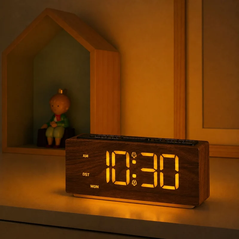 Réveil numérique LED en bois - WoodGlowRise