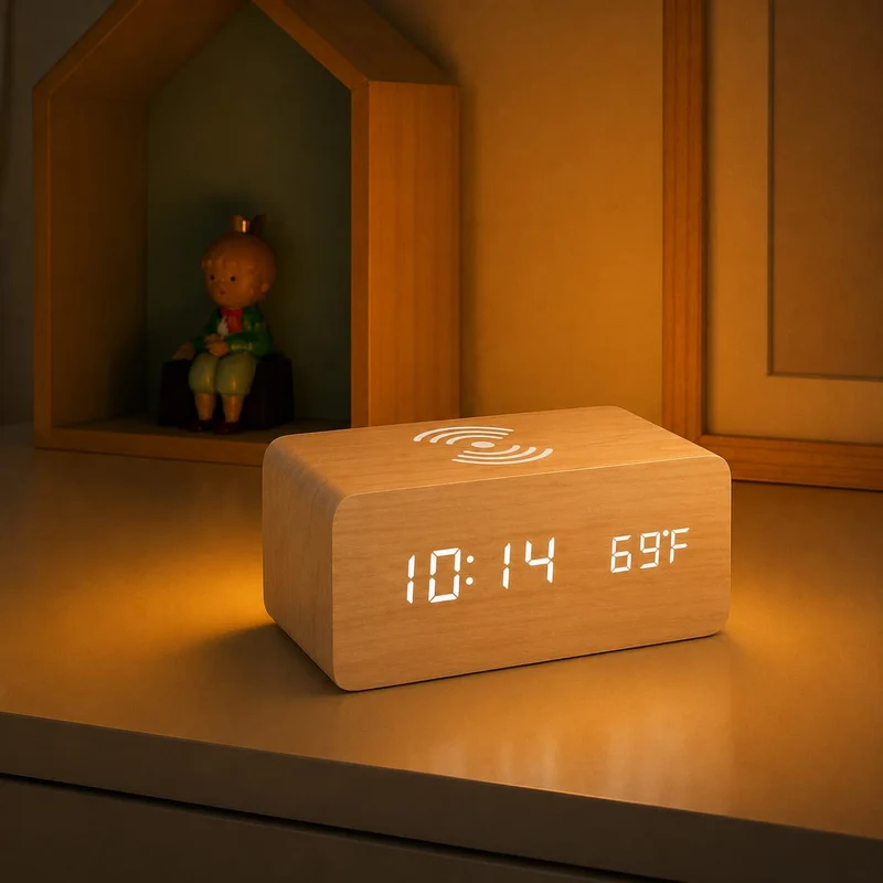 Réveil Chargeur LED en bois - ChargeWoodRise