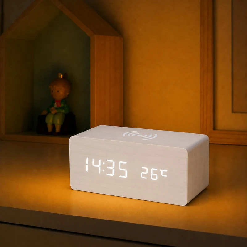 Réveil Chargeur LED en bois - ChargeWoodRise