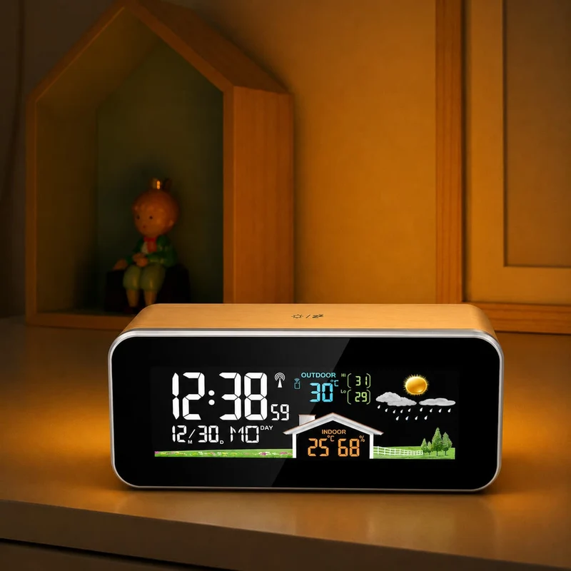 Réveil radio station météo en bois - WoodWeatherRise