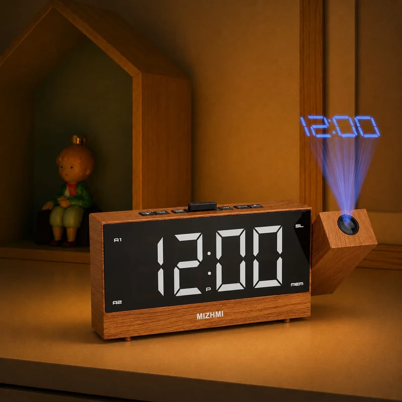 Radio réveil projecteur bois - WoodBeamRise