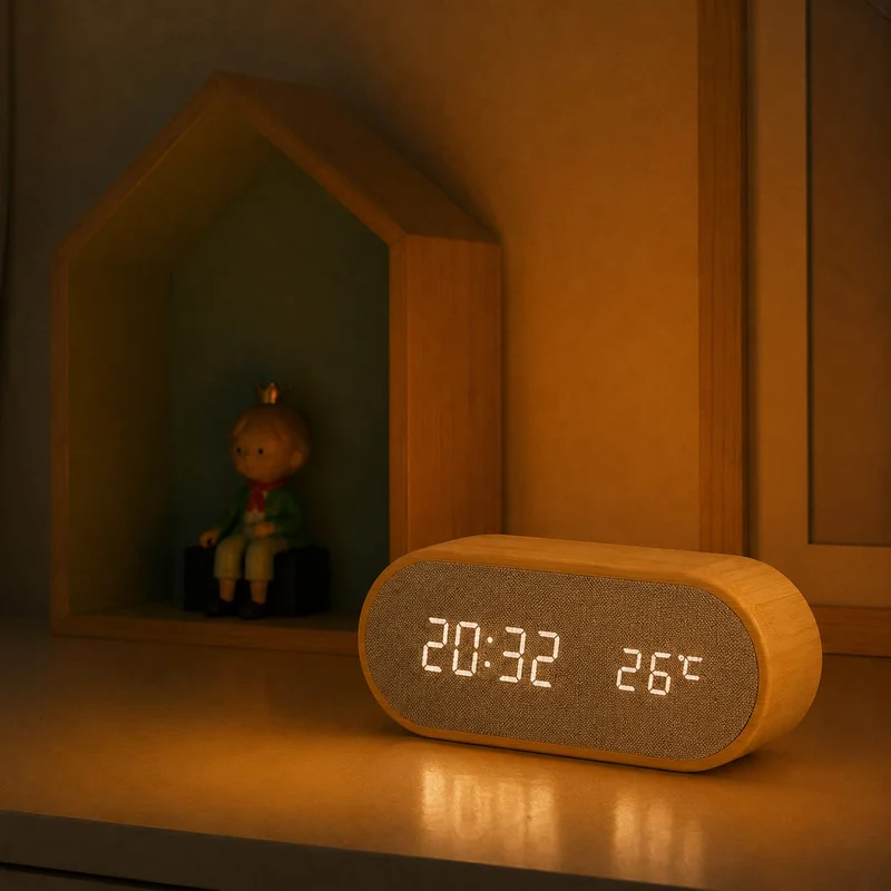 Réveil digital en Bois multifonctions - WoodSmartRise